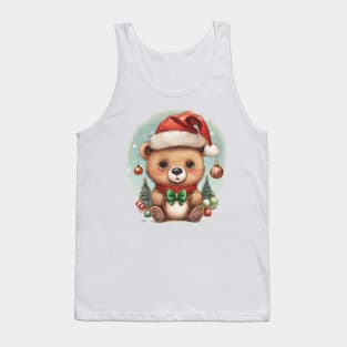 cute little bear cub wearing a santa hat Tank Top